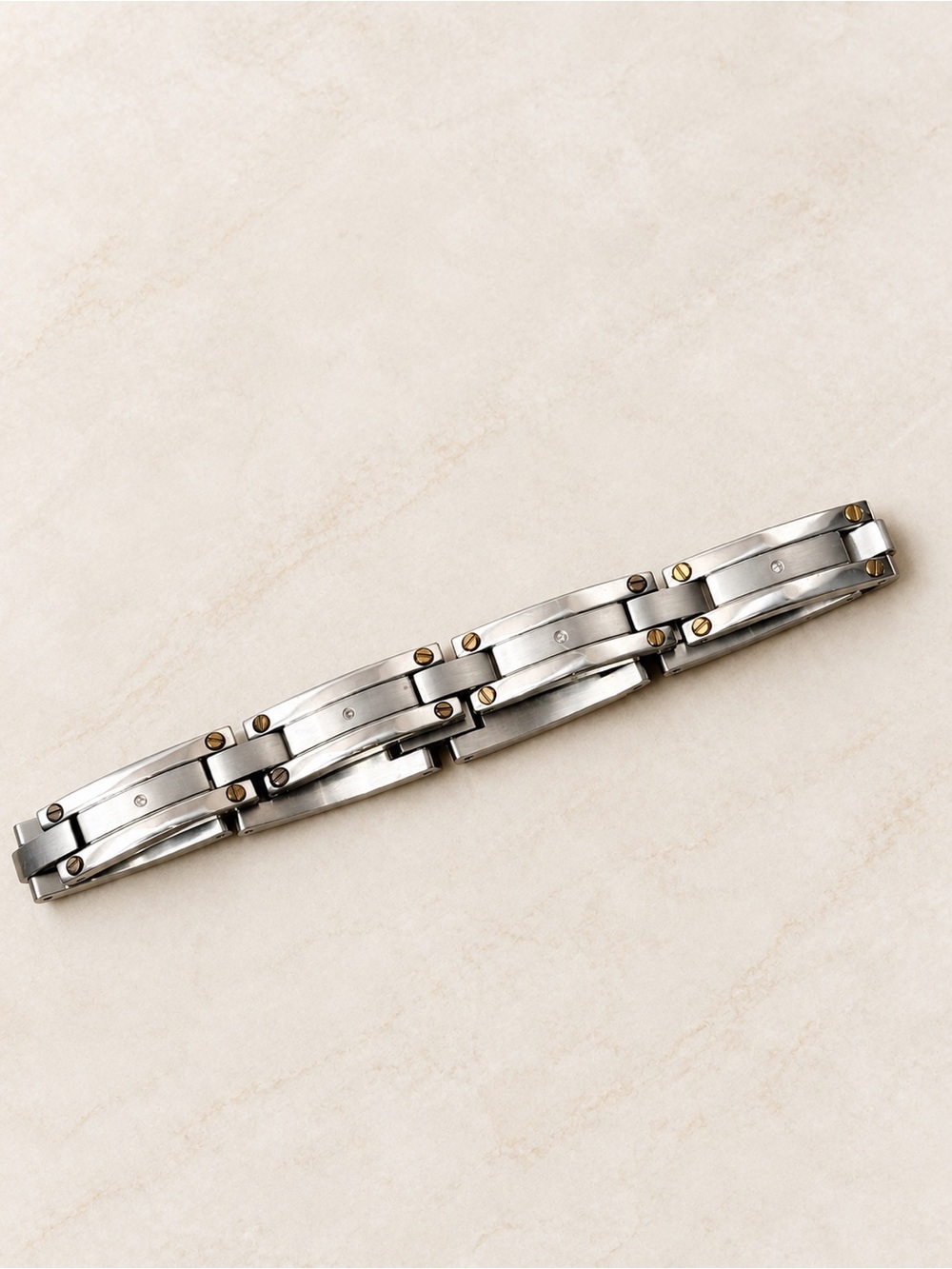 Men’s Stainless Steel Link Bracelet with Gold Accent